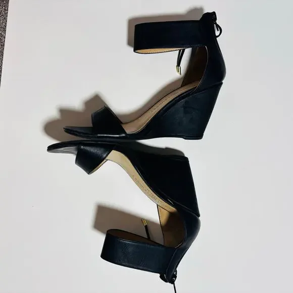 Chinese Laundry Black Wedge Heels with Bow and Ankle Strap - Picture 4 of 11